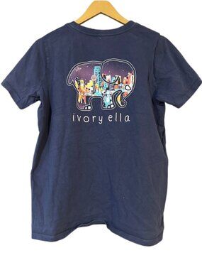 Ivory Ella Navy Pocket Tee Dallas Skyline Elephant Graphic